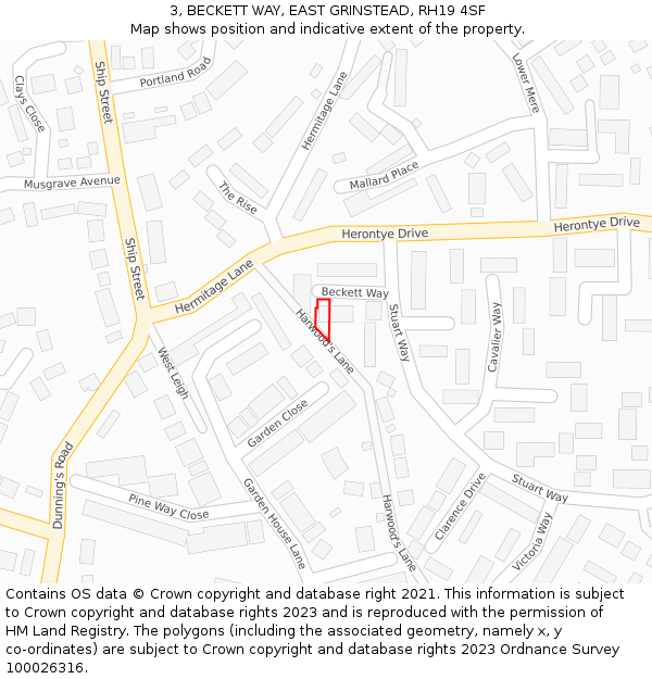 3, BECKETT WAY, EAST GRINSTEAD, RH19 4SF: Location map and indicative extent of plot