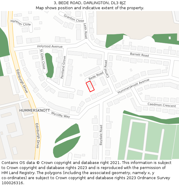 3, BEDE ROAD, DARLINGTON, DL3 8JZ: Location map and indicative extent of plot