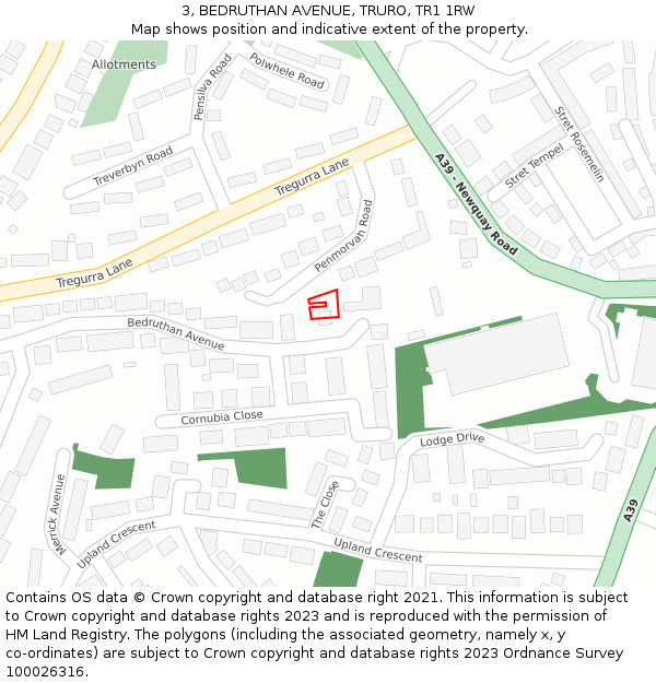 3, BEDRUTHAN AVENUE, TRURO, TR1 1RW: Location map and indicative extent of plot