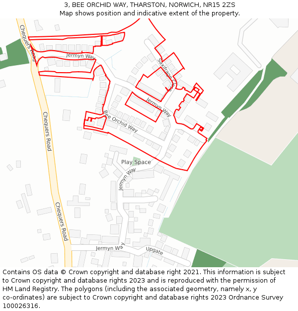 3, BEE ORCHID WAY, THARSTON, NORWICH, NR15 2ZS: Location map and indicative extent of plot