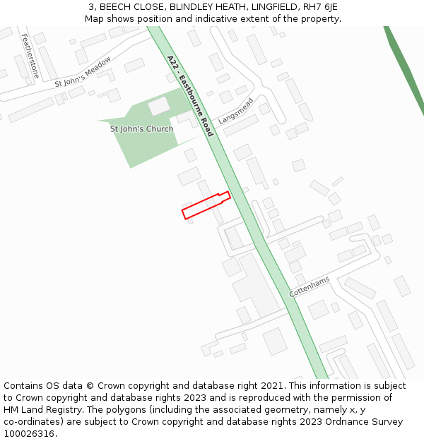 3, BEECH CLOSE, BLINDLEY HEATH, LINGFIELD, RH7 6JE: Location map and indicative extent of plot