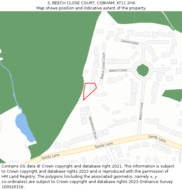 3, BEECH CLOSE COURT, COBHAM, KT11 2HA: Location map and indicative extent of plot