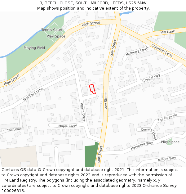 3, BEECH CLOSE, SOUTH MILFORD, LEEDS, LS25 5NW: Location map and indicative extent of plot