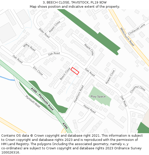 3, BEECH CLOSE, TAVISTOCK, PL19 9DW: Location map and indicative extent of plot
