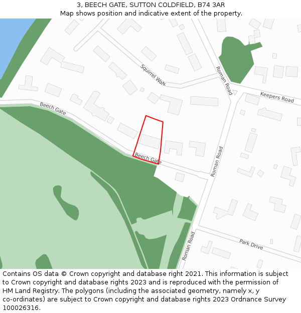 3, BEECH GATE, SUTTON COLDFIELD, B74 3AR: Location map and indicative extent of plot