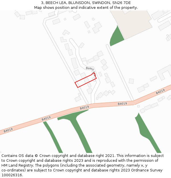 3, BEECH LEA, BLUNSDON, SWINDON, SN26 7DE: Location map and indicative extent of plot