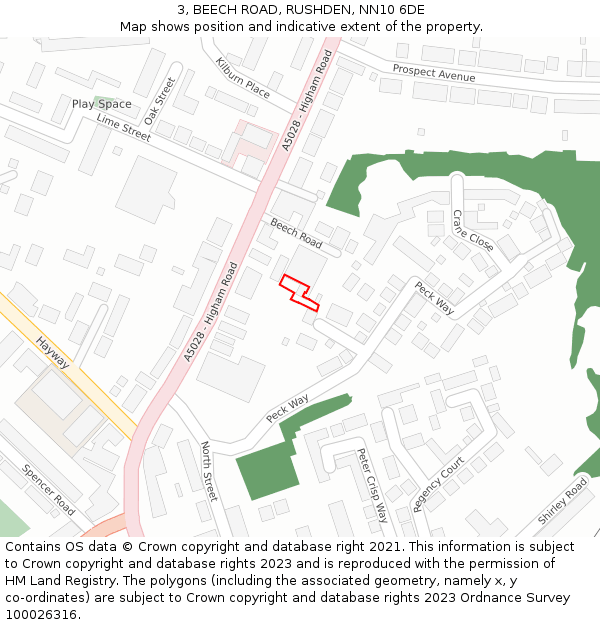 3, BEECH ROAD, RUSHDEN, NN10 6DE: Location map and indicative extent of plot