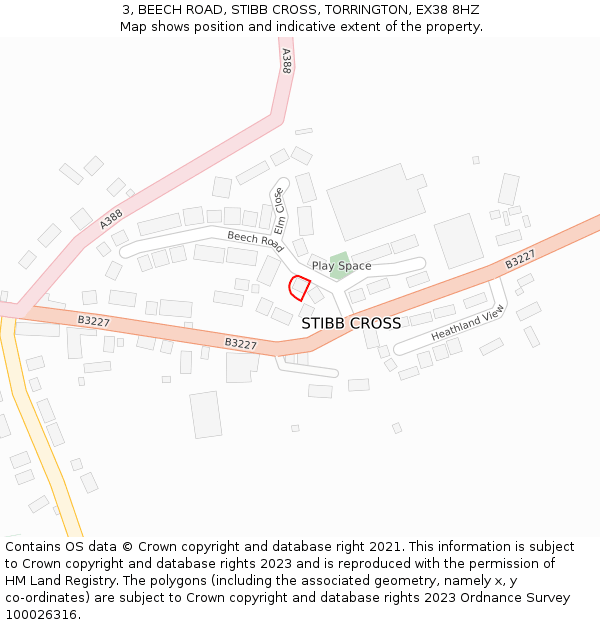 3, BEECH ROAD, STIBB CROSS, TORRINGTON, EX38 8HZ: Location map and indicative extent of plot