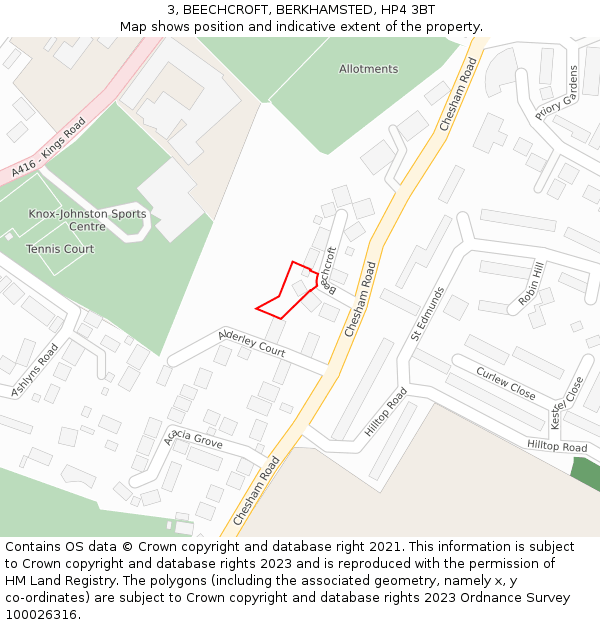 3, BEECHCROFT, BERKHAMSTED, HP4 3BT: Location map and indicative extent of plot