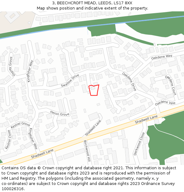 3, BEECHCROFT MEAD, LEEDS, LS17 8XX: Location map and indicative extent of plot