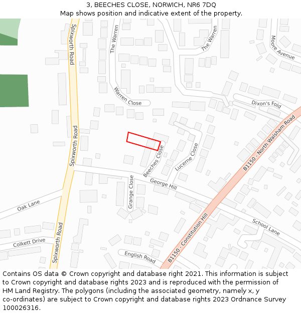 3, BEECHES CLOSE, NORWICH, NR6 7DQ: Location map and indicative extent of plot