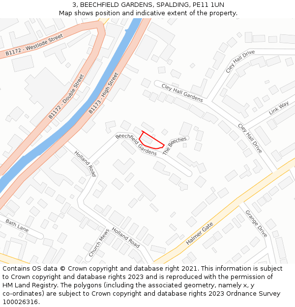 3, BEECHFIELD GARDENS, SPALDING, PE11 1UN: Location map and indicative extent of plot