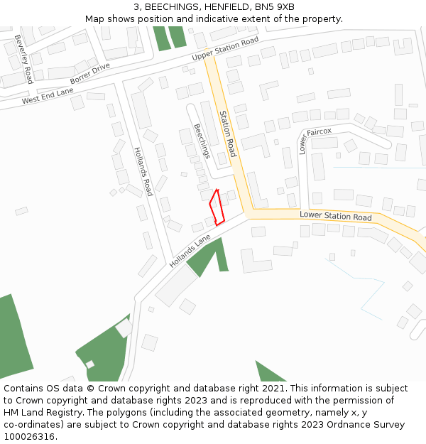 3, BEECHINGS, HENFIELD, BN5 9XB: Location map and indicative extent of plot
