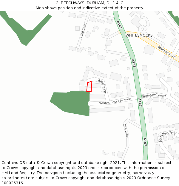 3, BEECHWAYS, DURHAM, DH1 4LG: Location map and indicative extent of plot