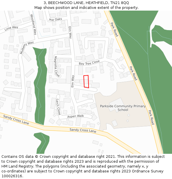 3, BEECHWOOD LANE, HEATHFIELD, TN21 8QQ: Location map and indicative extent of plot