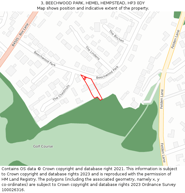 3, BEECHWOOD PARK, HEMEL HEMPSTEAD, HP3 0DY: Location map and indicative extent of plot