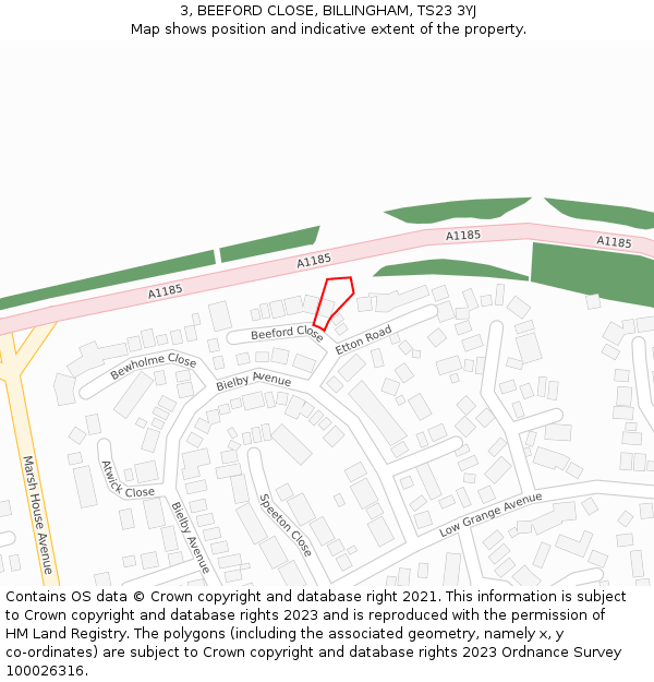 3, BEEFORD CLOSE, BILLINGHAM, TS23 3YJ: Location map and indicative extent of plot