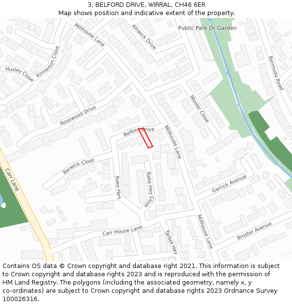 3, BELFORD DRIVE, WIRRAL, CH46 6ER: Location map and indicative extent of plot