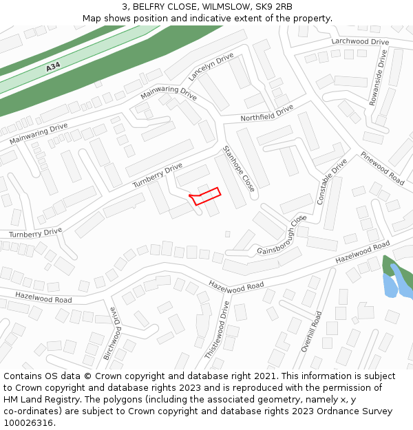 3, BELFRY CLOSE, WILMSLOW, SK9 2RB: Location map and indicative extent of plot