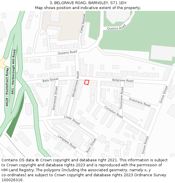 3, BELGRAVE ROAD, BARNSLEY, S71 1EH: Location map and indicative extent of plot