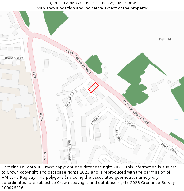 3, BELL FARM GREEN, BILLERICAY, CM12 9RW: Location map and indicative extent of plot