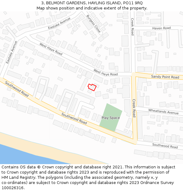 3, BELMONT GARDENS, HAYLING ISLAND, PO11 9RQ: Location map and indicative extent of plot