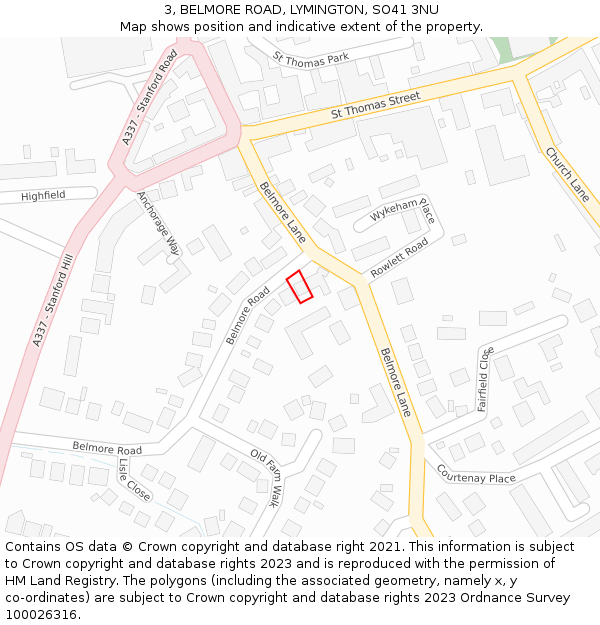 3, BELMORE ROAD, LYMINGTON, SO41 3NU: Location map and indicative extent of plot