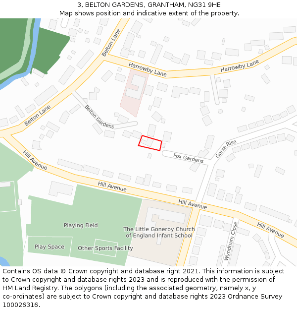 3, BELTON GARDENS, GRANTHAM, NG31 9HE: Location map and indicative extent of plot