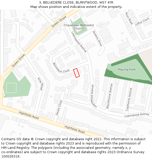 3, BELVEDERE CLOSE, BURNTWOOD, WS7 4YR: Location map and indicative extent of plot