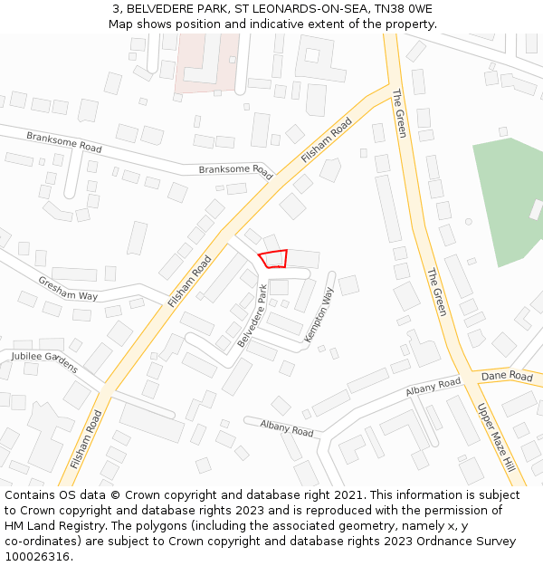 3, BELVEDERE PARK, ST LEONARDS-ON-SEA, TN38 0WE: Location map and indicative extent of plot