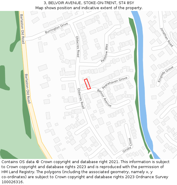 3, BELVOIR AVENUE, STOKE-ON-TRENT, ST4 8SY: Location map and indicative extent of plot