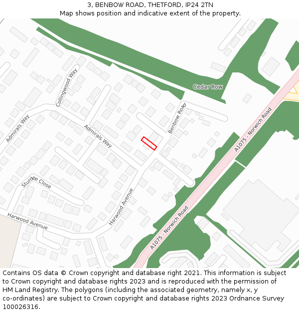 3, BENBOW ROAD, THETFORD, IP24 2TN: Location map and indicative extent of plot