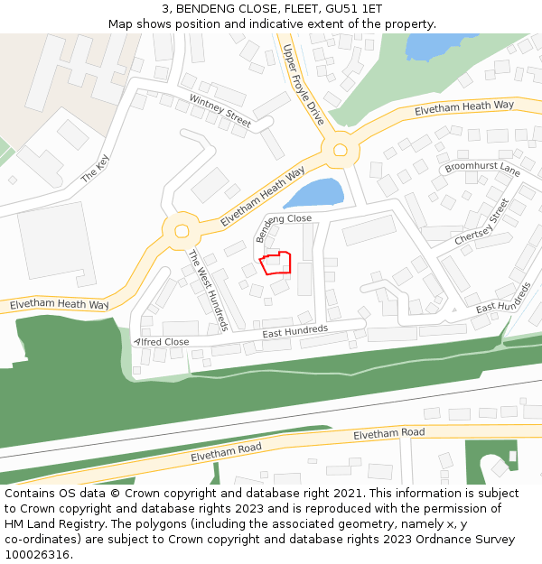 3, BENDENG CLOSE, FLEET, GU51 1ET: Location map and indicative extent of plot
