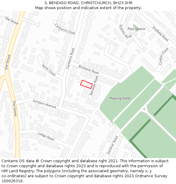 3, BENDIGO ROAD, CHRISTCHURCH, BH23 2HR: Location map and indicative extent of plot