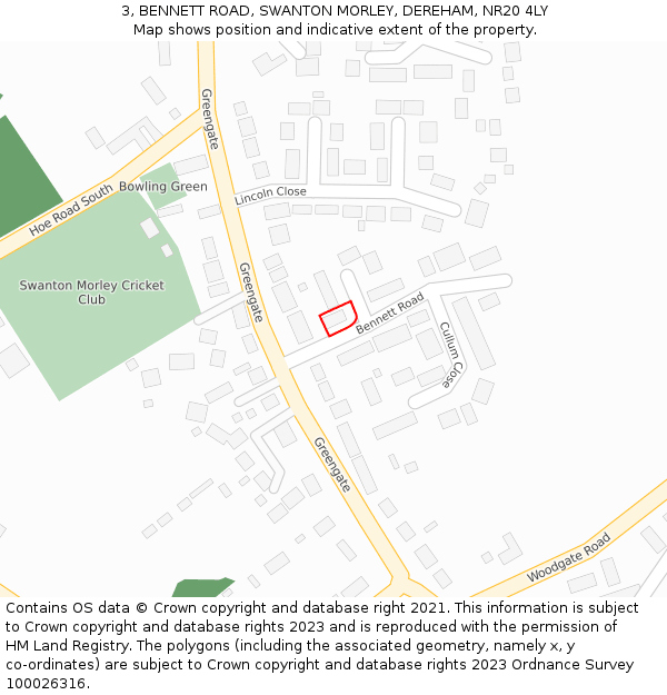 3, BENNETT ROAD, SWANTON MORLEY, DEREHAM, NR20 4LY: Location map and indicative extent of plot