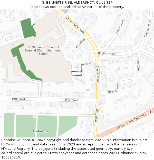 3, BENNETTS RISE, ALDERSHOT, GU11 3SP: Location map and indicative extent of plot