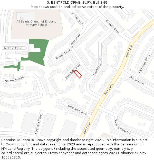 3, BENT FOLD DRIVE, BURY, BL9 8NG: Location map and indicative extent of plot