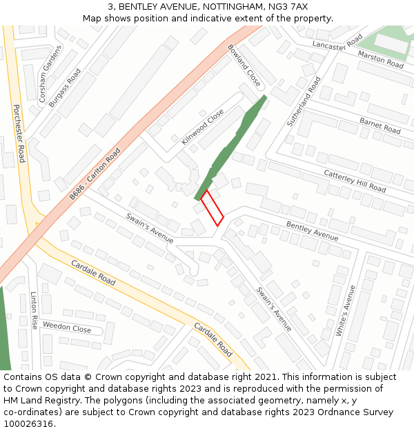 3, BENTLEY AVENUE, NOTTINGHAM, NG3 7AX: Location map and indicative extent of plot