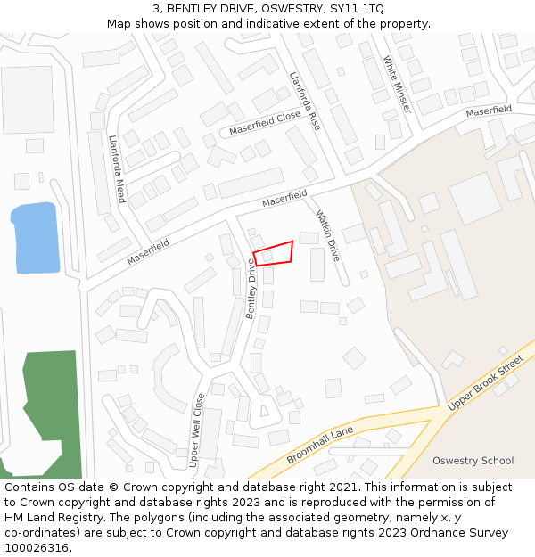 3, BENTLEY DRIVE, OSWESTRY, SY11 1TQ: Location map and indicative extent of plot