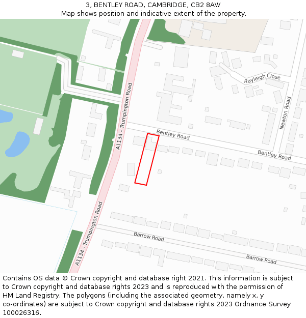 3, BENTLEY ROAD, CAMBRIDGE, CB2 8AW: Location map and indicative extent of plot