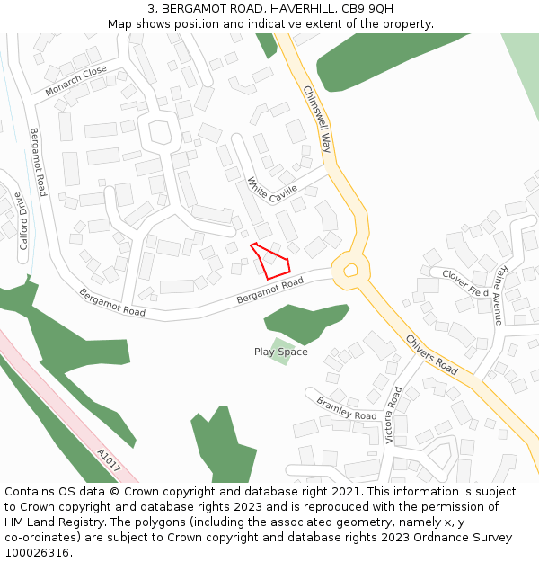3, BERGAMOT ROAD, HAVERHILL, CB9 9QH: Location map and indicative extent of plot