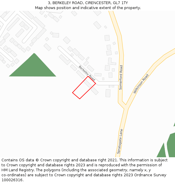 3, BERKELEY ROAD, CIRENCESTER, GL7 1TY: Location map and indicative extent of plot