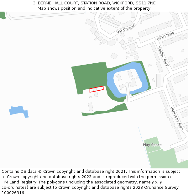 3, BERNE HALL COURT, STATION ROAD, WICKFORD, SS11 7NE: Location map and indicative extent of plot