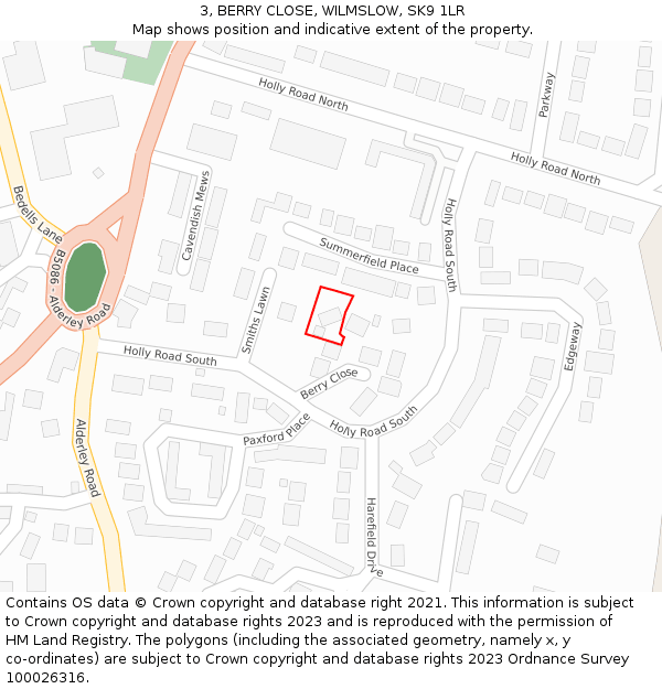 3, BERRY CLOSE, WILMSLOW, SK9 1LR: Location map and indicative extent of plot