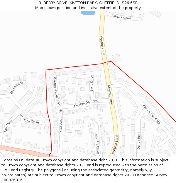 3, BERRY DRIVE, KIVETON PARK, SHEFFIELD, S26 6SR: Location map and indicative extent of plot