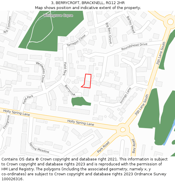 3, BERRYCROFT, BRACKNELL, RG12 2HR: Location map and indicative extent of plot