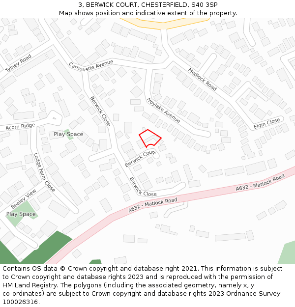 3, BERWICK COURT, CHESTERFIELD, S40 3SP: Location map and indicative extent of plot