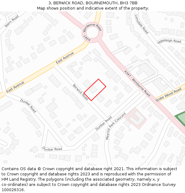 3, BERWICK ROAD, BOURNEMOUTH, BH3 7BB: Location map and indicative extent of plot