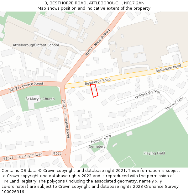 3, BESTHORPE ROAD, ATTLEBOROUGH, NR17 2AN: Location map and indicative extent of plot