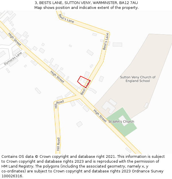 3, BESTS LANE, SUTTON VENY, WARMINSTER, BA12 7AU: Location map and indicative extent of plot